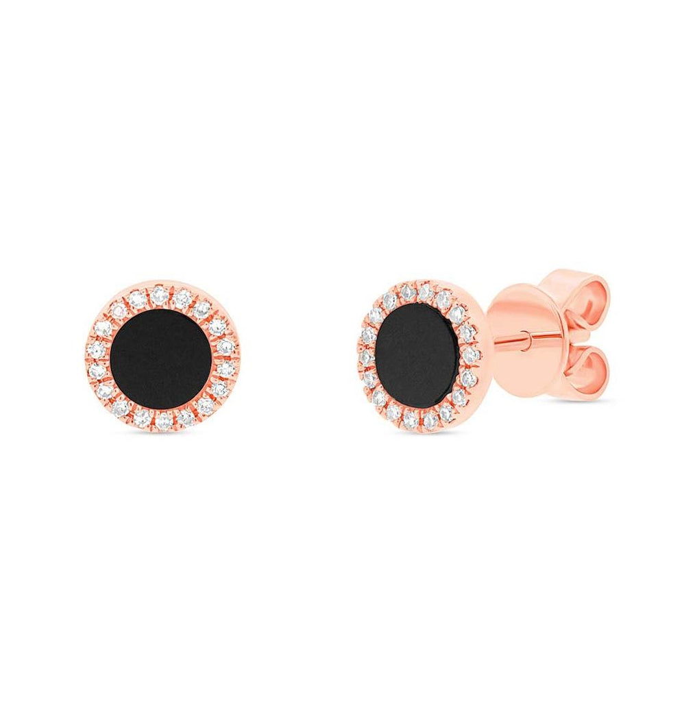 0.08 Ctw Diamond And 0.46 Ctw Onyx 14k Rose Gold Stud Earring