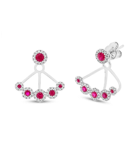 0.33 Ctw Diamond And 0.58 Ctw Ruby 14k White Gold Earring Jacket With Studs