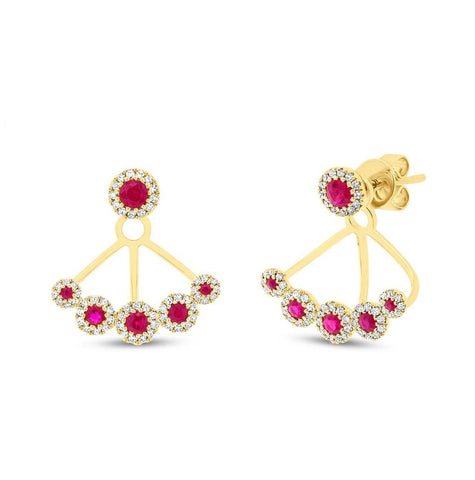 0.33 Ctw Diamond And 0.58 Ctw Ruby 14k Yellow Gold Earring Jacket With Studs