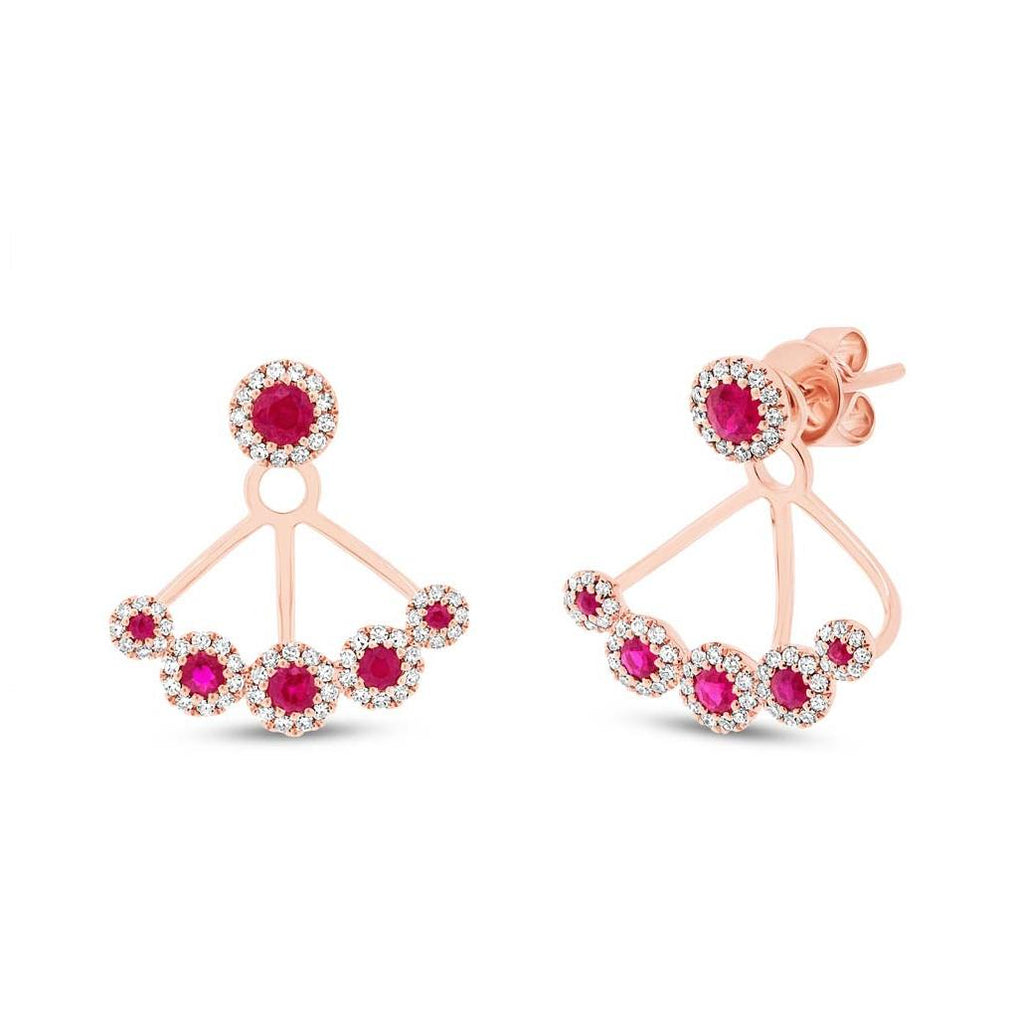 0.33 Ctw Diamond And 0.58 Ctw Ruby 14k Rose Gold Earring Jacket With Studs