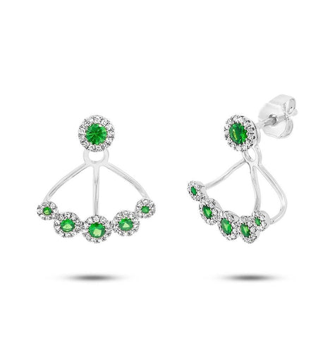 0.33 Ctw Diamond And 0.54 Ctw Green Garnet 14k White Gold Earring Jacket With Studs