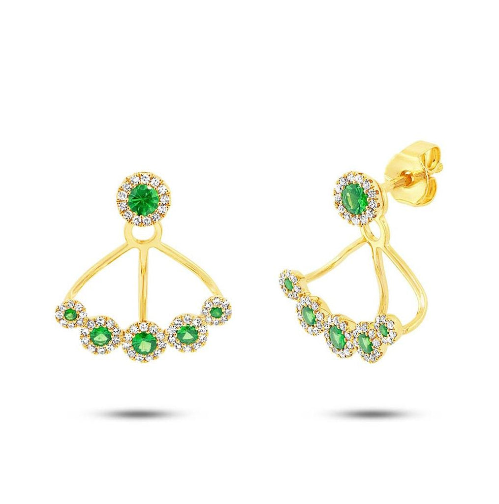 0.33 Ctw Diamond And 0.54 Ctw Green Garnet 14k Yellow Gold Earring Jacket With Studs