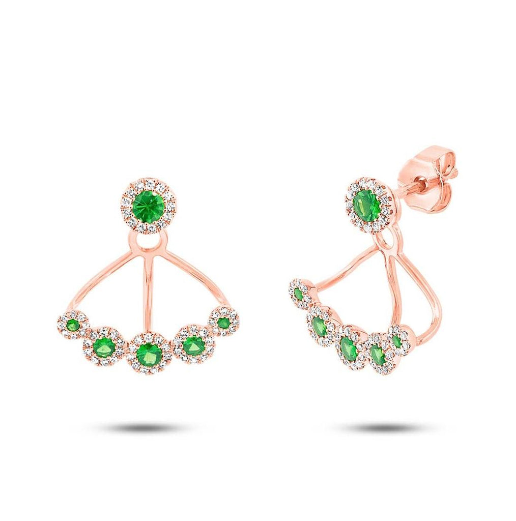 0.33 Ctw Diamond And 0.54 Ctw Green Garnet 14k Rose Gold Earring Jacket With Studs