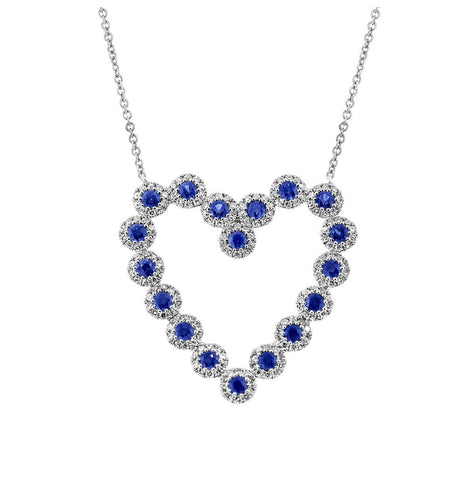 0.55 Ctw Diamond And 0.79 Ctw Blue Sapphire 14k White Gold Heart Necklace