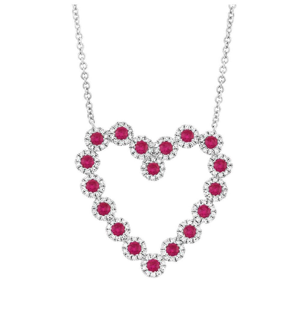 0.55 Ctw Diamond And 0.79 Ctw Ruby 14k White Gold Heart Necklace