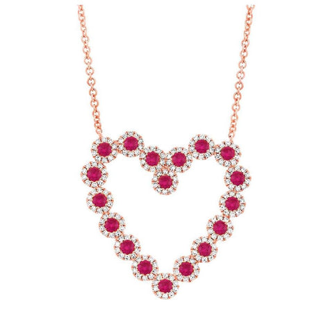 0.55 Ctw Diamond And 0.79 Ctw Ruby 14k Rose Gold Heart Necklace