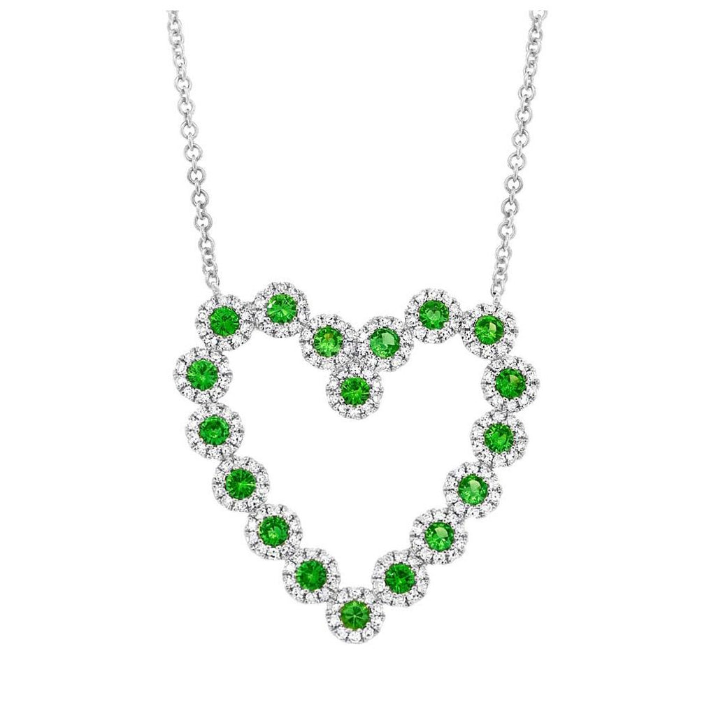 0.55 Ctw Diamond And 0.79 Ctw Green Garnet 14k White Gold Heart Necklace