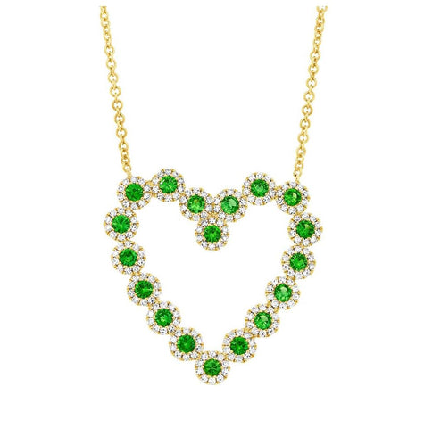 0.55 Ctw Diamond And 0.79 Ctw Green Garnet 14k Yellow Gold Heart Necklace