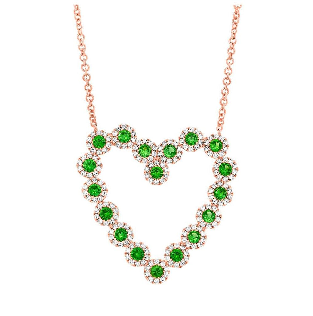 0.55 Ctw Diamond And 0.79 Ctw Green Garnet 14k Rose Gold Heart Necklace