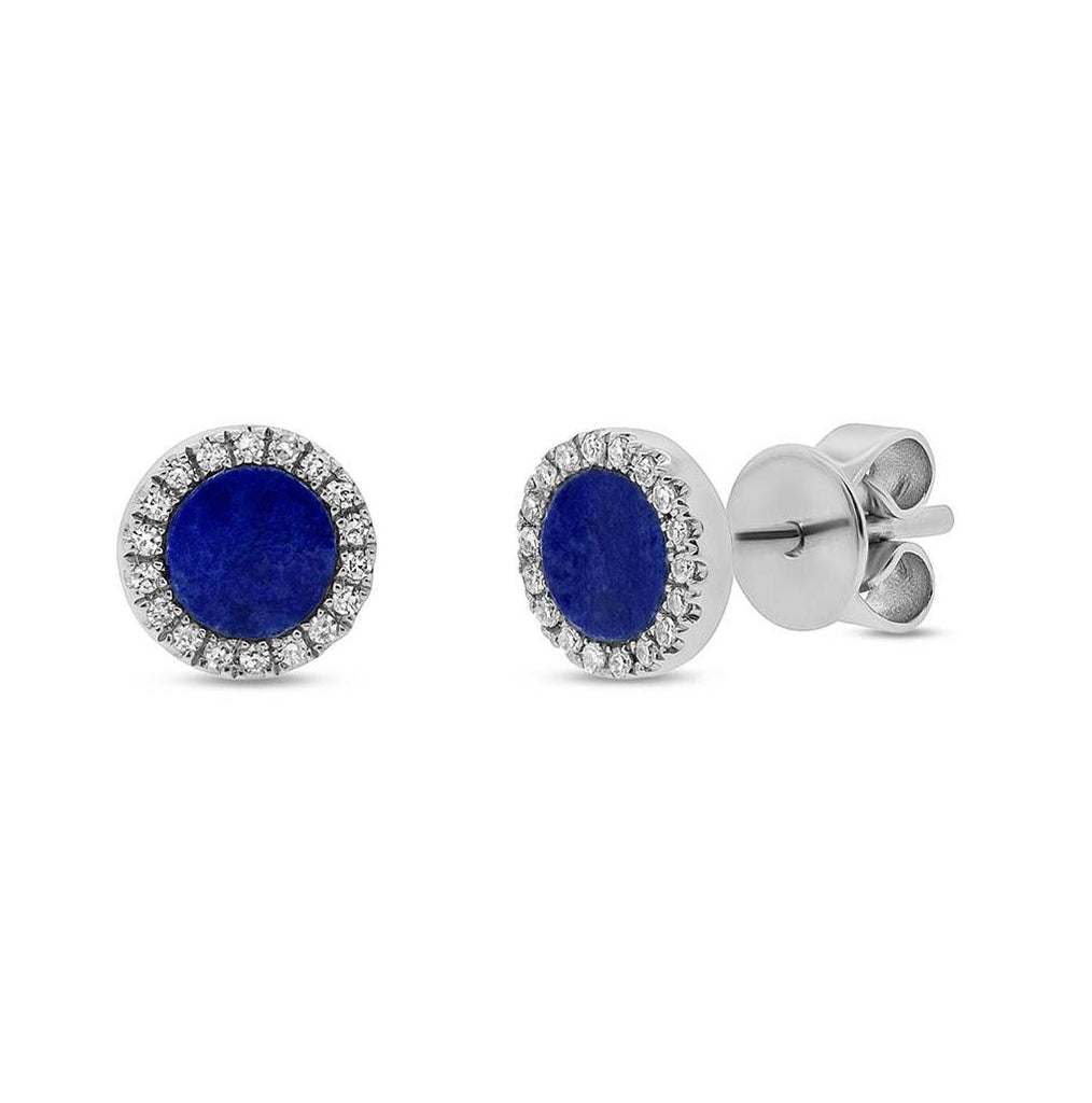 0.08 Ctw Diamond And 0.51 Ctw Lapis 14k White Gold Stud Earring