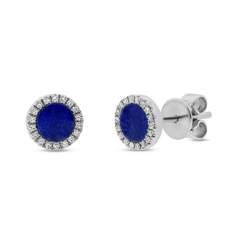 0.08 Ctw Diamond And 0.51 Ctw Lapis 14k White Gold Stud Earring