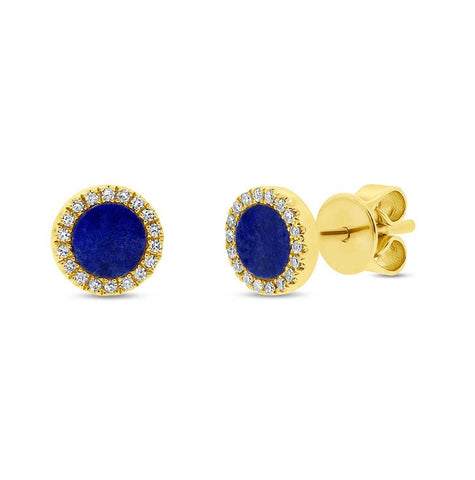 0.08 Ctw Diamond And 0.51 Ctw Lapis 14k Yellow Gold Stud Earring