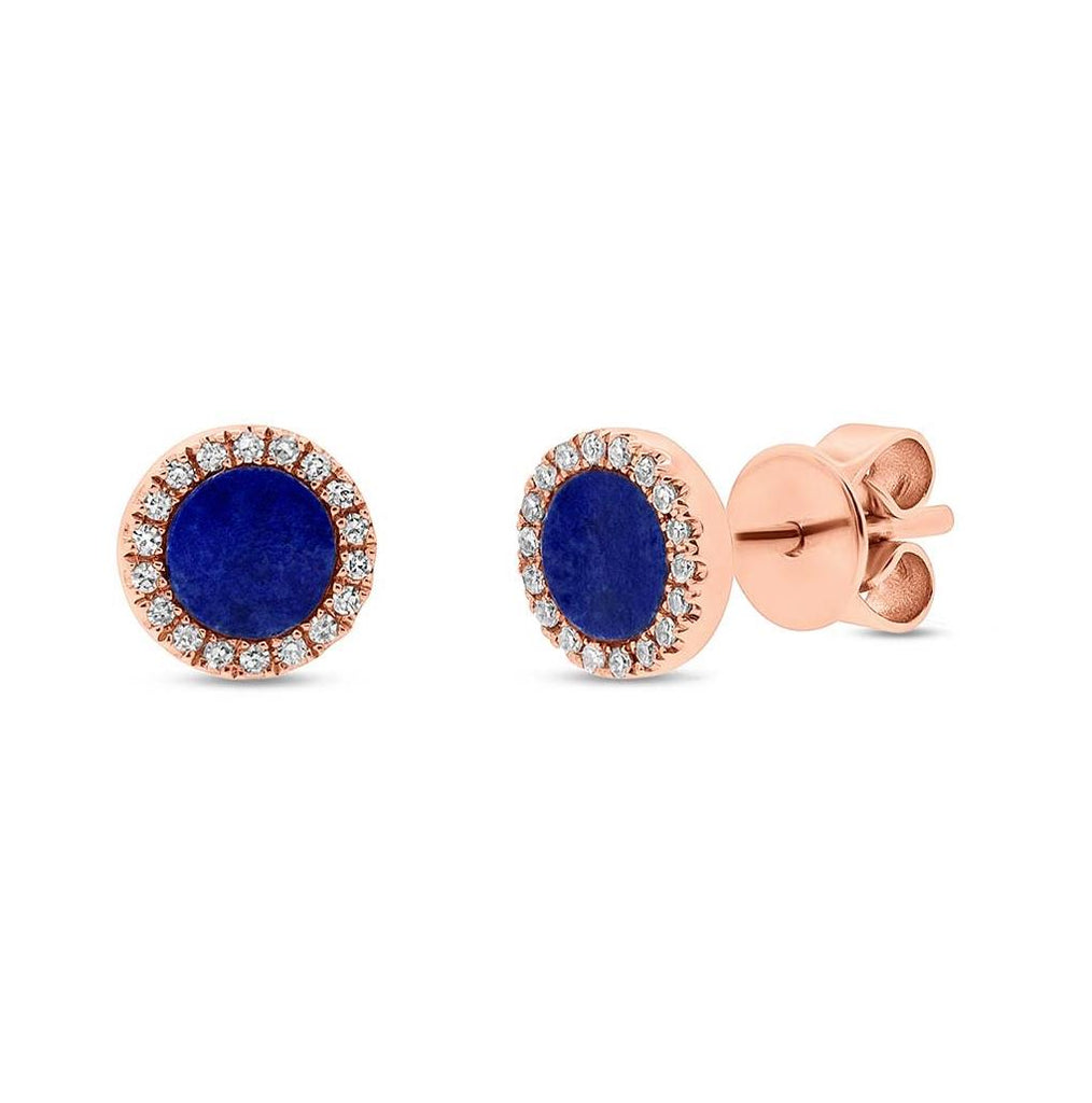 0.08 Ctw Diamond And 0.51 Ctw Lapis 14k Rose Gold Stud Earring