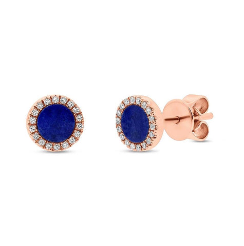 0.08 Ctw Diamond And 0.51 Ctw Lapis 14k Rose Gold Stud Earring