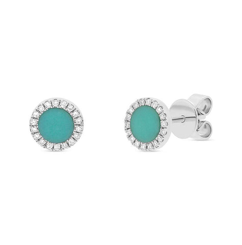 0.08 Ctw Diamond And 0.47 Ctw Composite Turquoise 14k White Gold Stud Earring