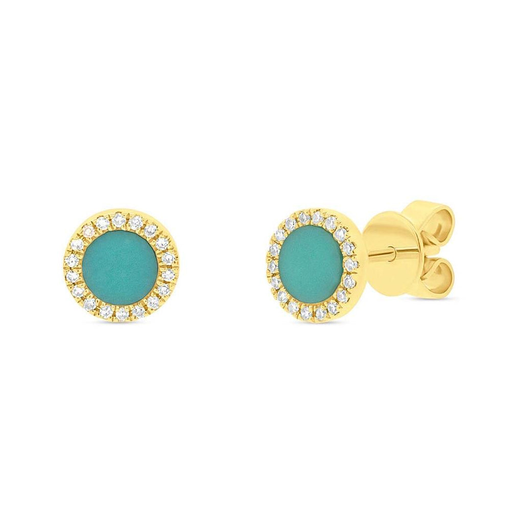 0.08 Ctw Diamond And 0.47 Ctw Composite Turquoise 14k Yellow Gold Stud Earring