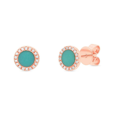 0.08 Ctw Diamond And 0.47 Ctw Composite Turquoise 14k Rose Gold Stud Earring