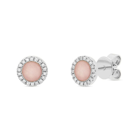 0.08 Ctw Diamond And 0.40 Ctw Pink Opal 14k White Gold Stud Earring