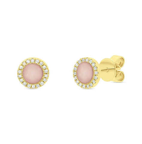 0.08 Ctw Diamond And 0.40 Ctw Pink Opal 14k Yellow Gold Stud Earring