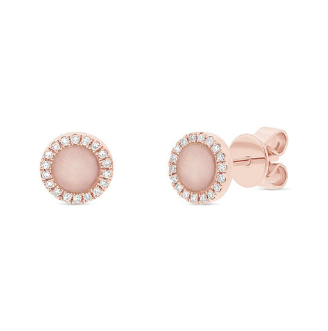 0.08 Ctw Diamond And 0.40 Ctw Pink Opal 14k Rose Gold Stud Earring