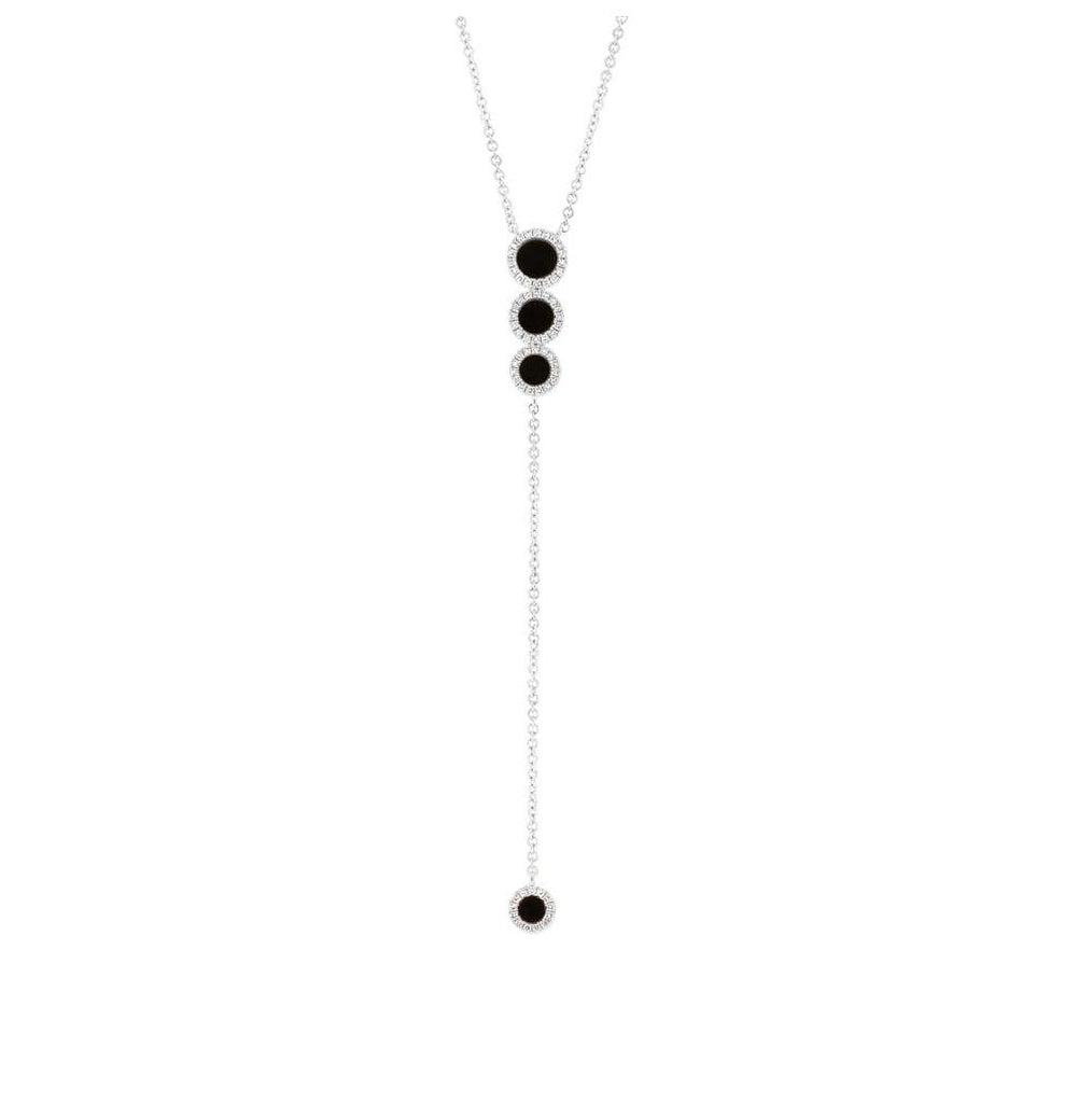 0.16 Ctw Diamond And 0.69 Ctw Onyx 14k White Gold Lariat Necklace