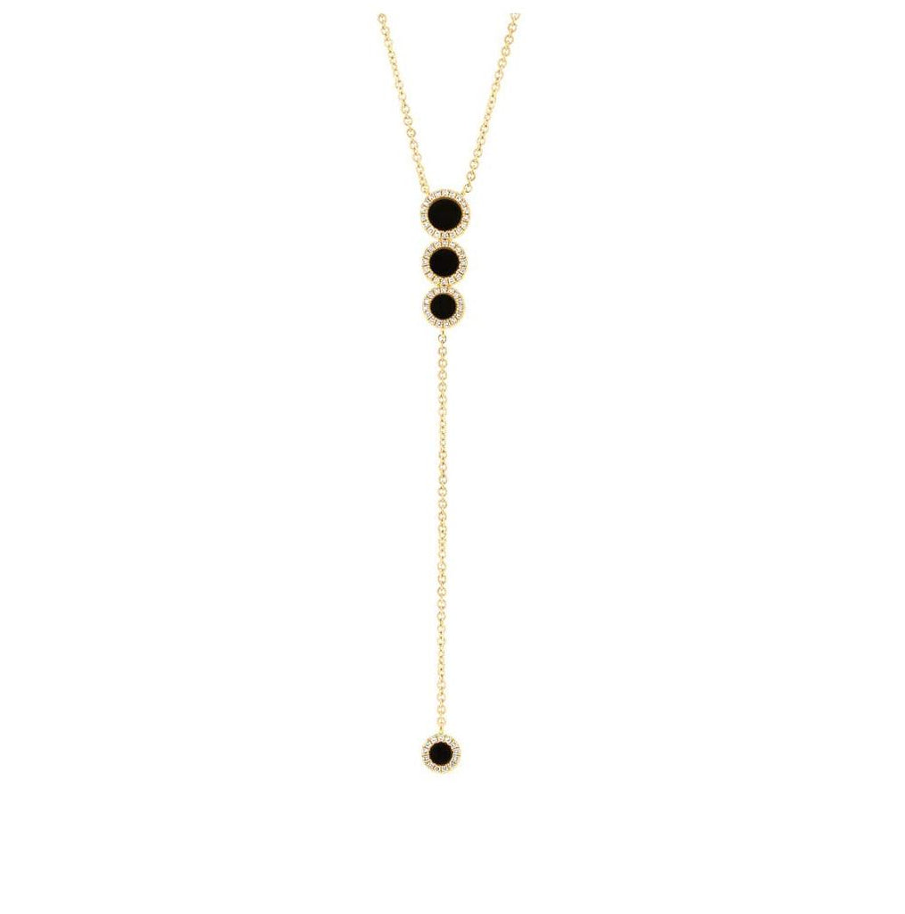 0.16 Ctw Diamond And 0.69 Ctw Onyx 14k Yellow Gold Lariat Necklace