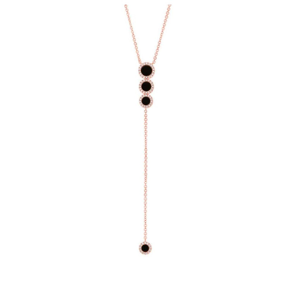 0.16 Ctw Diamond And 0.69 Ctw Onyx 14k Rose Gold Lariat Necklace