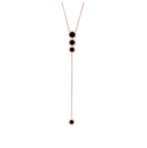 0.16 Ctw Diamond And 0.69 Ctw Onyx 14k Rose Gold Lariat Necklace