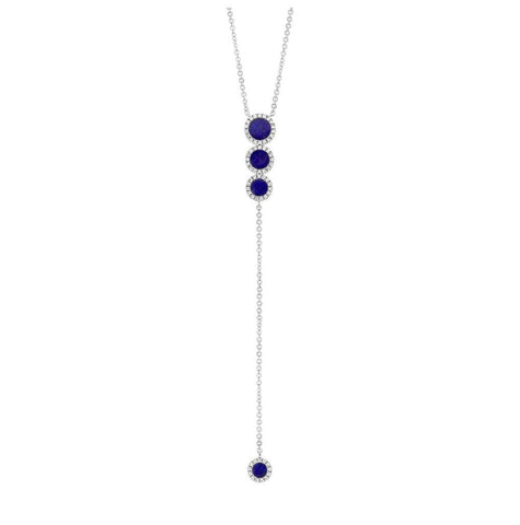 0.16 Ctw Diamond And 0.83 Ctw Lapis 14k White Gold Lariat Necklace