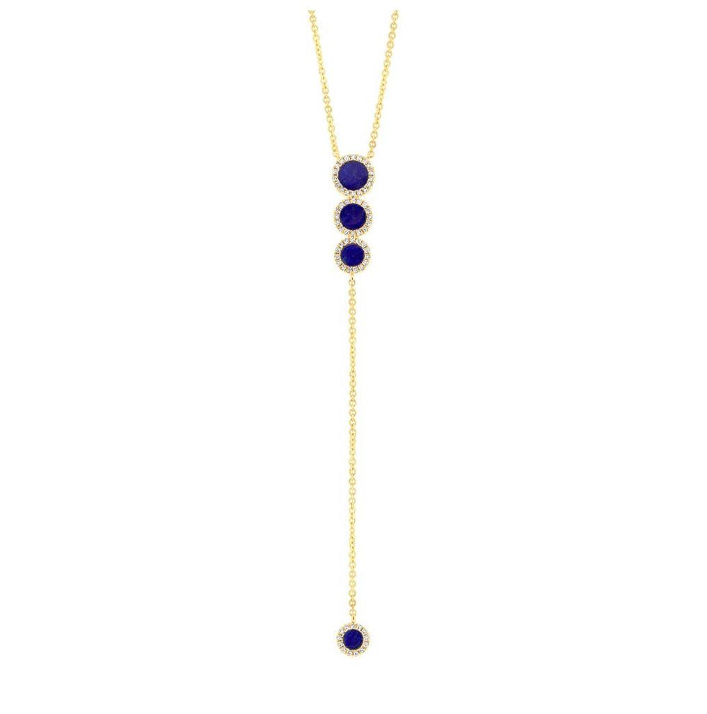 0.16 Ctw Diamond And 0.83 Ctw Lapis 14k Yellow Gold Lariat Necklace