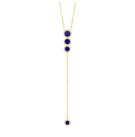 0.16 Ctw Diamond And 0.83 Ctw Lapis 14k Yellow Gold Lariat Necklace