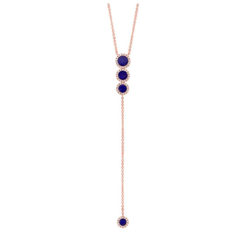 0.16 Ctw Diamond And 0.83 Ctw Lapis 14k Rose Gold Lariat Necklace