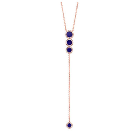 0.16 Ctw Diamond And 0.83 Ctw Lapis 14k Rose Gold Lariat Necklace