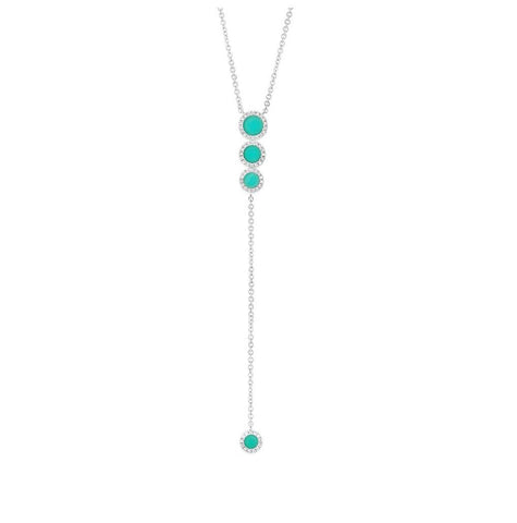 0.16 Ctw Diamond And 0.73 Ctw Composite Turquoise 14k White Gold Lariat Necklace