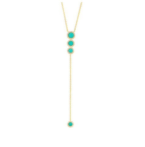 0.16 Ctw Diamond And 0.73 Ctw Composite Turquoise 14k Yellow Gold Lariat Necklace