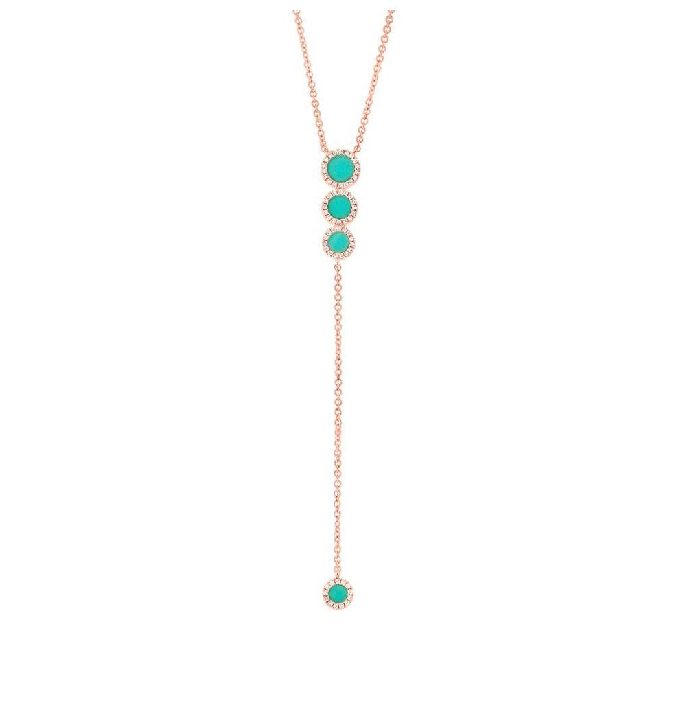 0.16 Ctw Diamond And 0.73 Ctw Composite Turquoise 14k Rose Gold Lariat Necklace