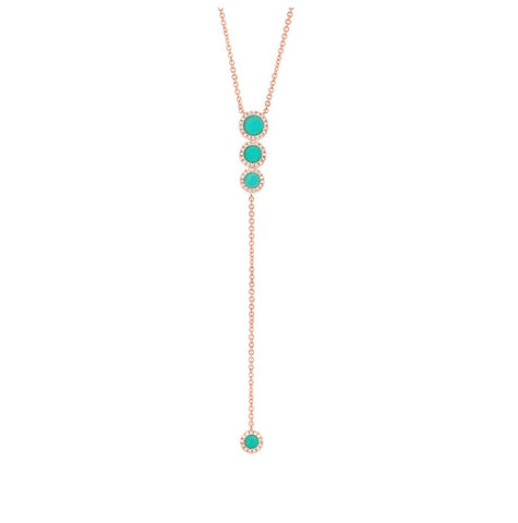 0.16 Ctw Diamond And 0.73 Ctw Composite Turquoise 14k Rose Gold Lariat Necklace