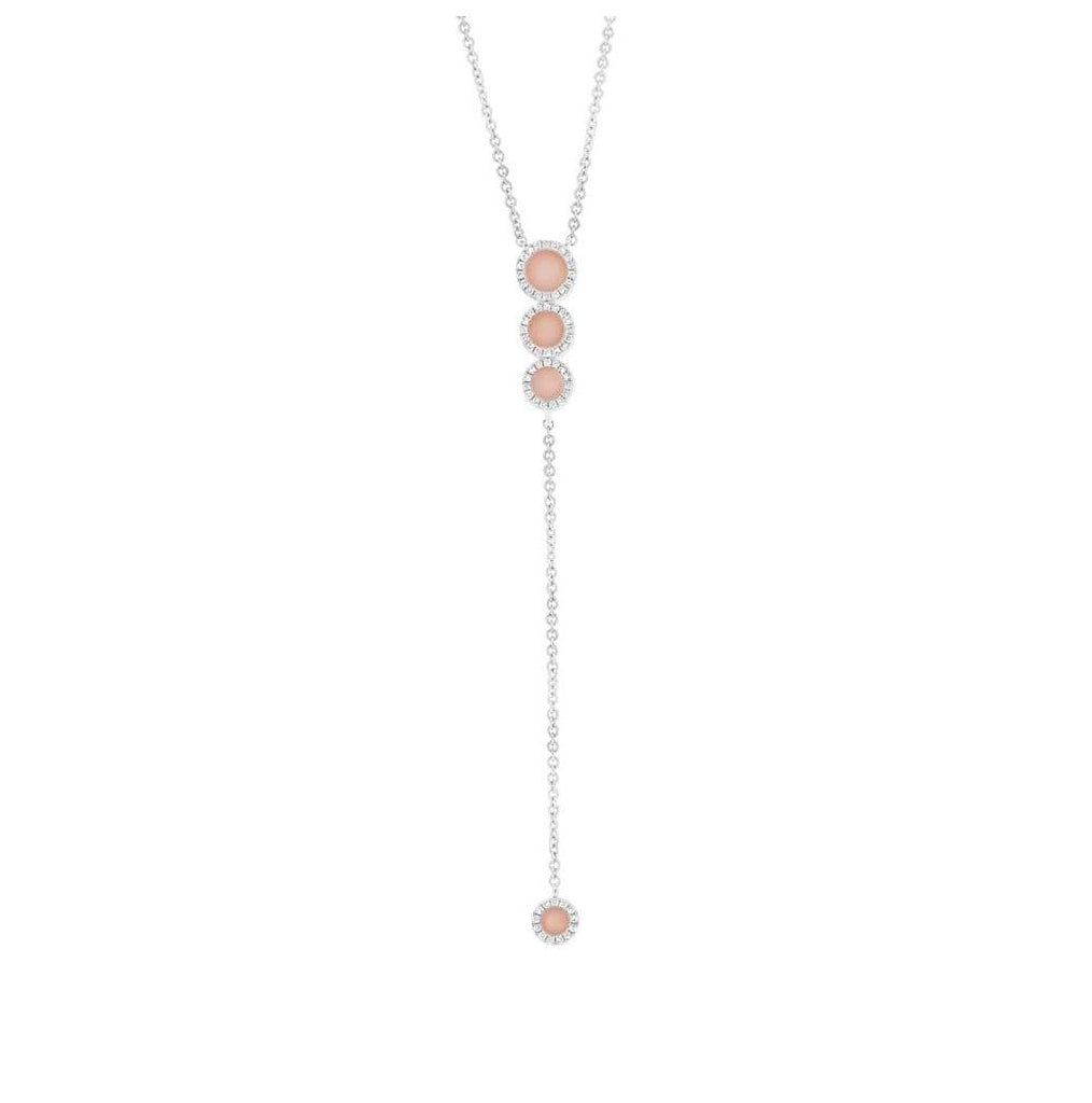 0.16 Ctw Diamond And 0.60 Ctw Pink Opal 14k White Gold Lariat Necklace