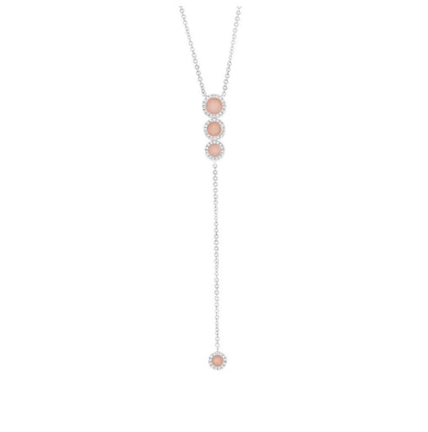 0.16 Ctw Diamond And 0.60 Ctw Pink Opal 14k White Gold Lariat Necklace