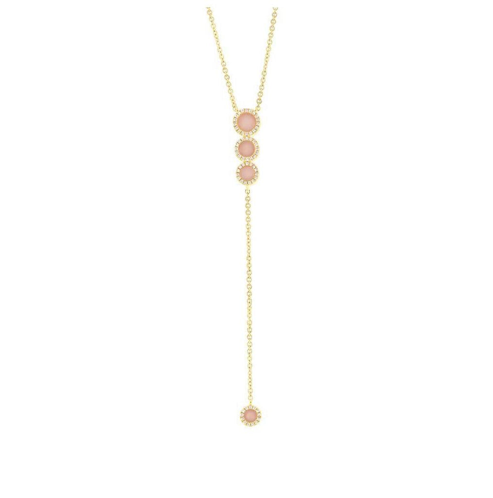 0.16 Ctw Diamond And 0.60 Ctw Pink Opal 14k Yellow Gold Lariat Necklace