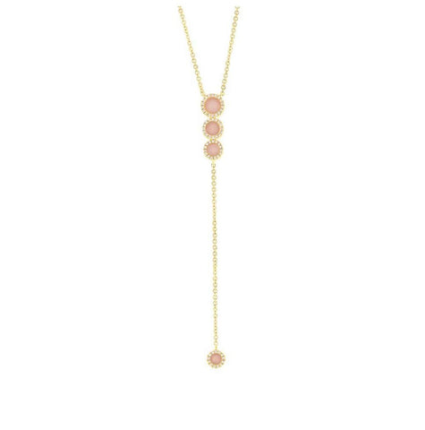 0.16 Ctw Diamond And 0.60 Ctw Pink Opal 14k Yellow Gold Lariat Necklace