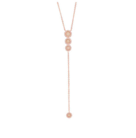 0.16 Ctw Diamond And 0.60 Ctw Pink Opal 14k Rose Gold Lariat Necklace