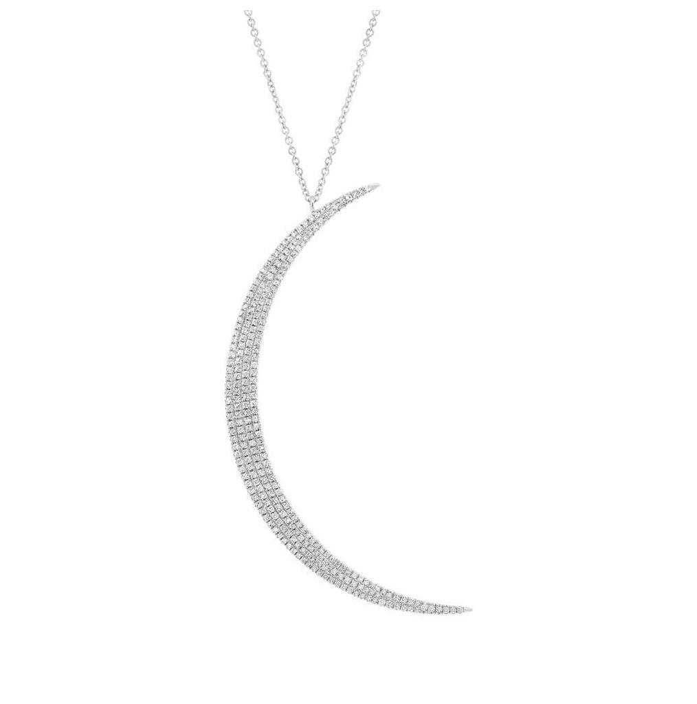 0.66 Ctw 14k White Gold Diamond Crescent Pendant Necklace With 18 Inch Chain