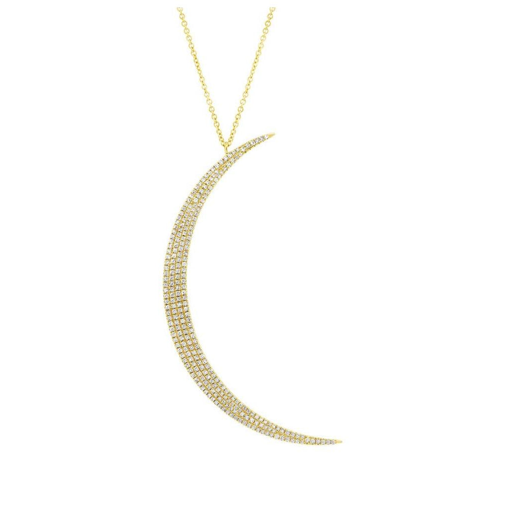 0.66 Ctw 14k Yellow Gold Diamond Crescent Pendant Necklace With 18 Inch Chain