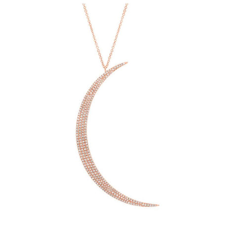 0.66 Ctw 14k Rose Gold Diamond Crescent Pendant Necklace With 18 Inch Chain