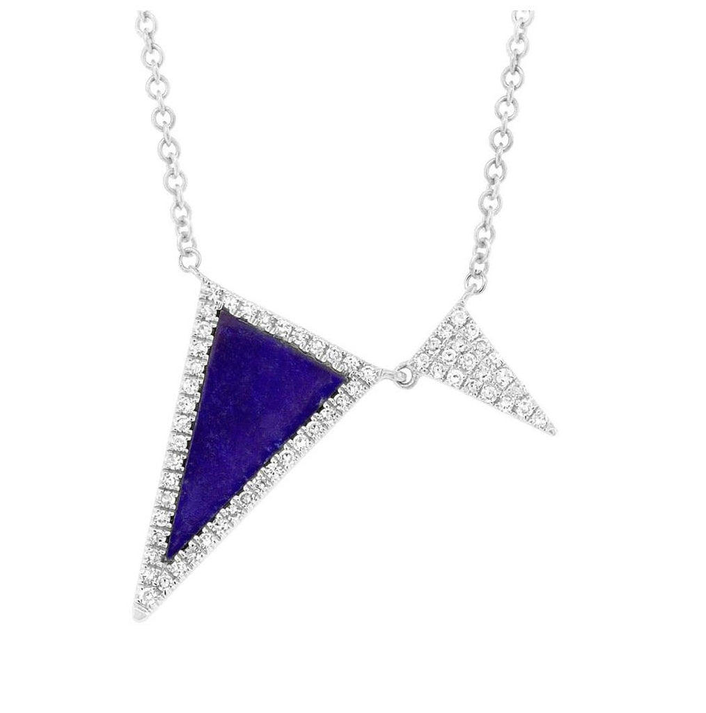 0.14 Ctw Diamond And 0.70 Ctw Natural Lapis 14k White Gold Triangle Necklace