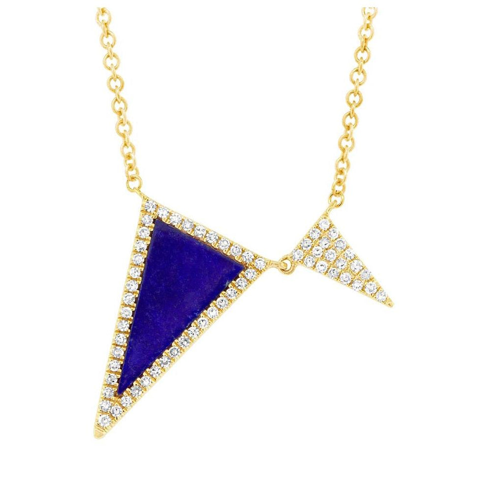 0.14 Ctw Diamond And 0.70 Ctw Natural Lapis 14k Yellow Gold Triangle Necklace