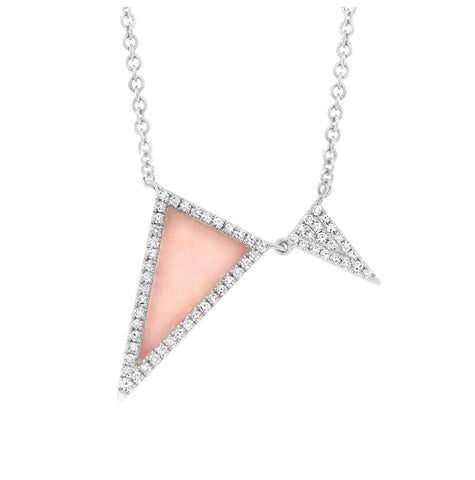 0.14 Ctw Diamond And 0.53 Ctw Pink Opal 14k White Gold Triangle Necklace