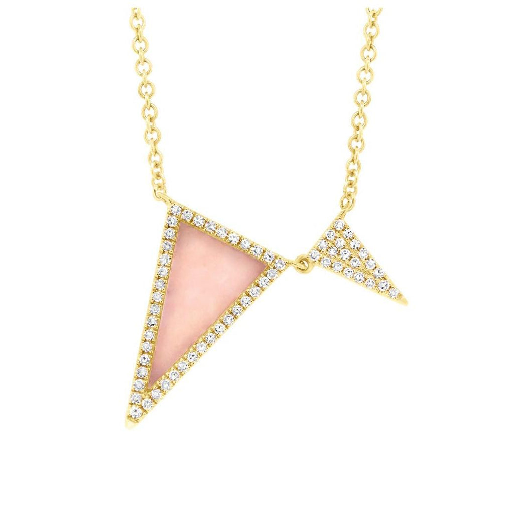 0.14 Ctw Diamond And 0.53 Ctw Pink Opal 14k Yellow Gold Triangle Necklace