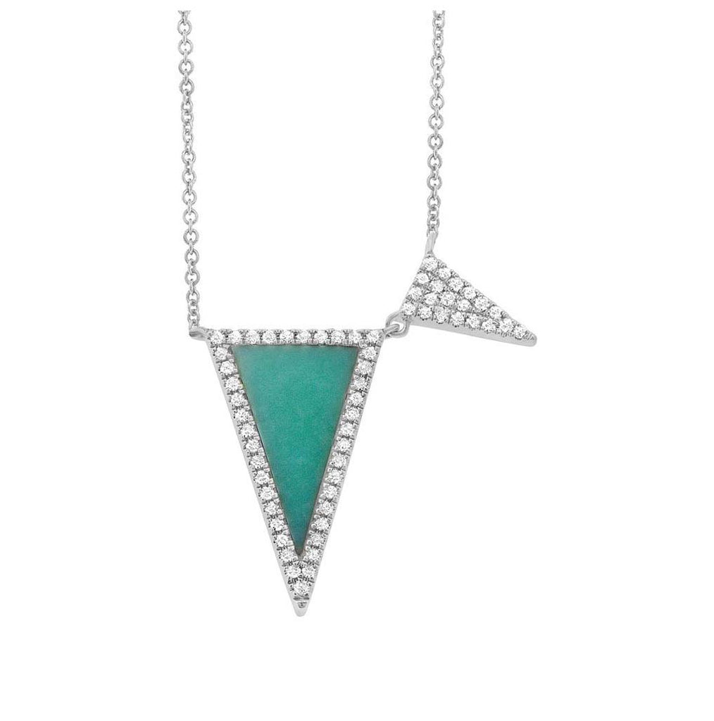 0.14 Ctw Diamond And 0.82 Ctw Composite Turquoise 14k White Gold Triangle Necklace